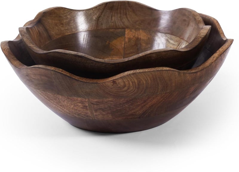 Eminence Home طقم وعاء خشبي صلب من إيميننس هوم - 2 قطعة بتشطيب طبيعي - Image 1